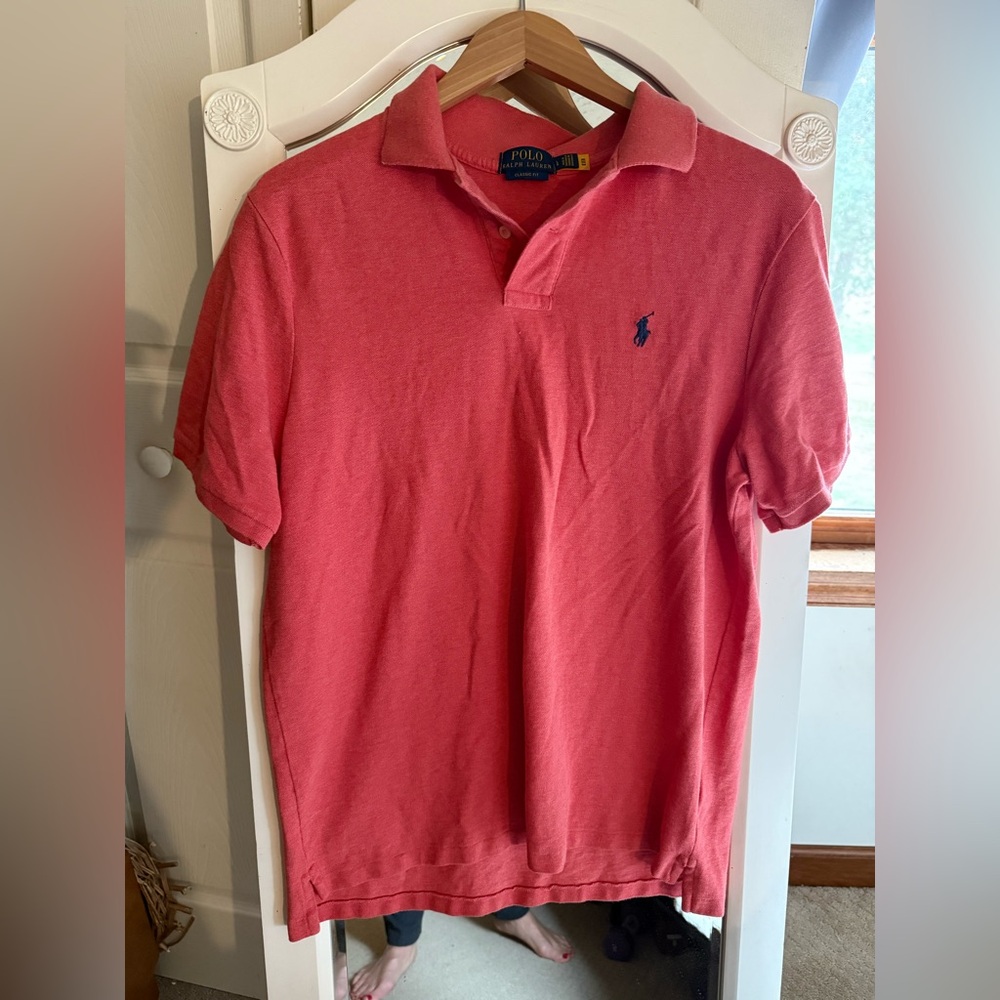 Ralph Lauren Men's Coral Heather Red Iconic Mesh Polo Shirt Large Mens Navy Pony